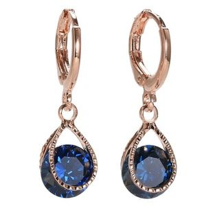18k Gold Plated Sapphire Blue CZ Earrings